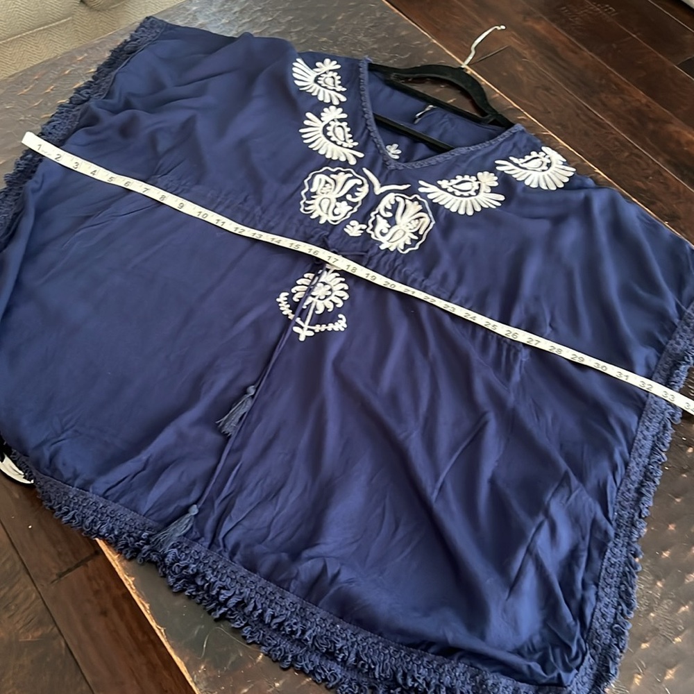BOHO ME Navy/White Embroidered Tunic Mini Dress Kaftan Swim Cover-Up Women's' L - Picture 8 of 10